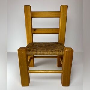 Vintage miniature wood & wicker doll chair or plant stand
